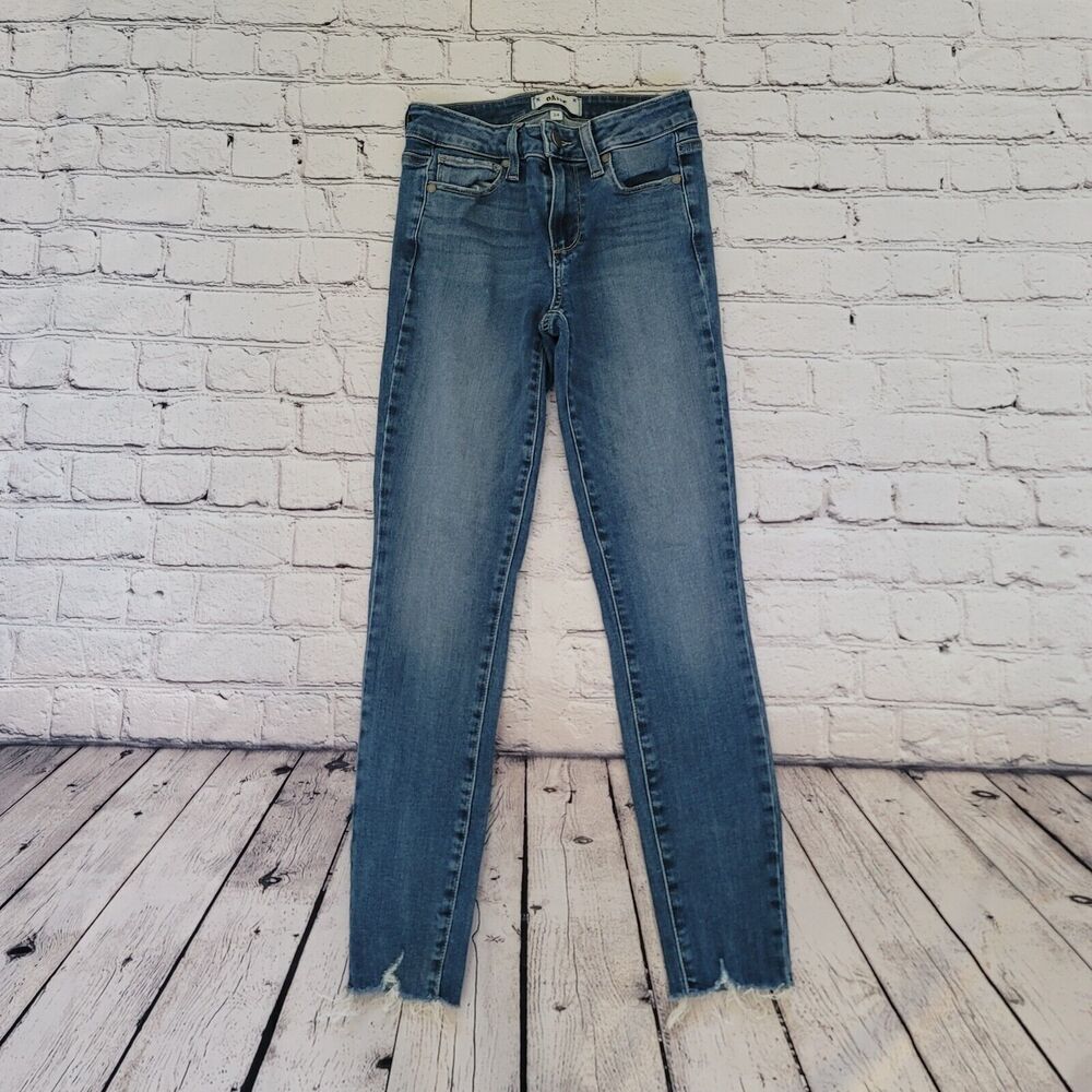 Paige Women's Size 24 Distressed Raw Edge Skinny Verdugo Ankle Denim Blue Jeans